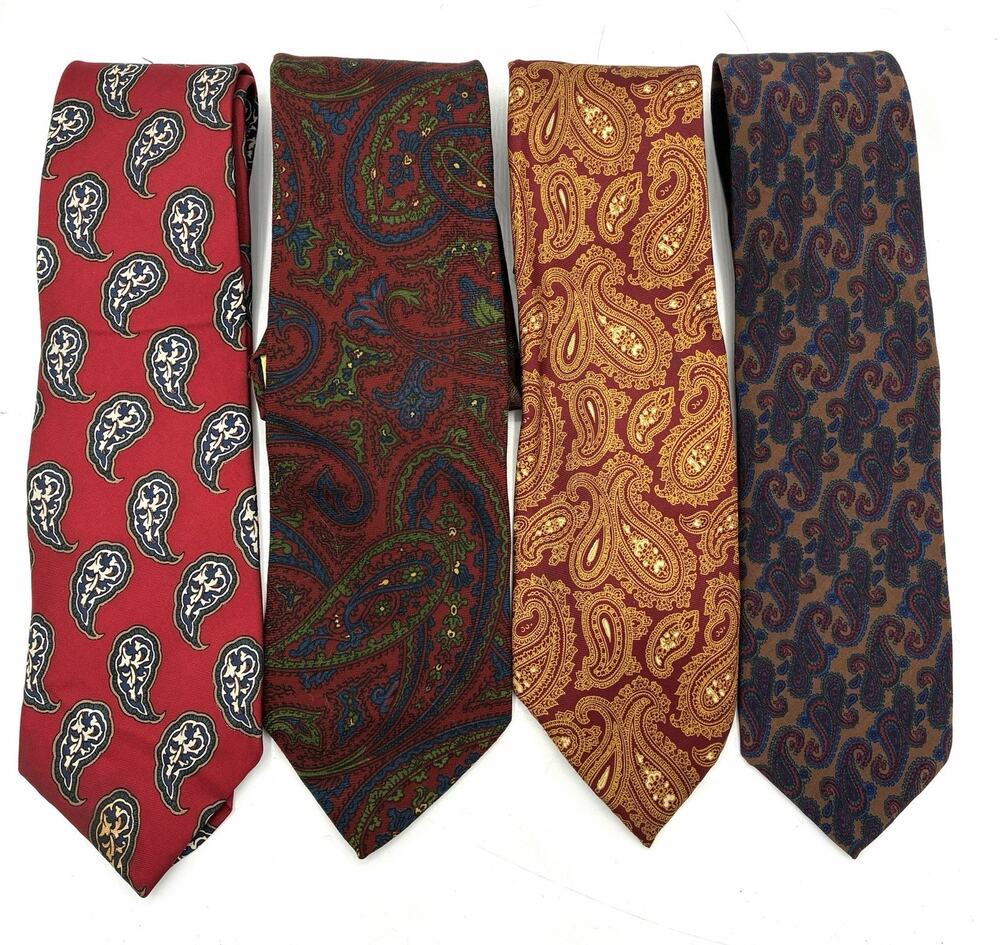 Vintage Silk Paisley Tie Lot of 4 Mens Neckties Harve Benard Courchevel